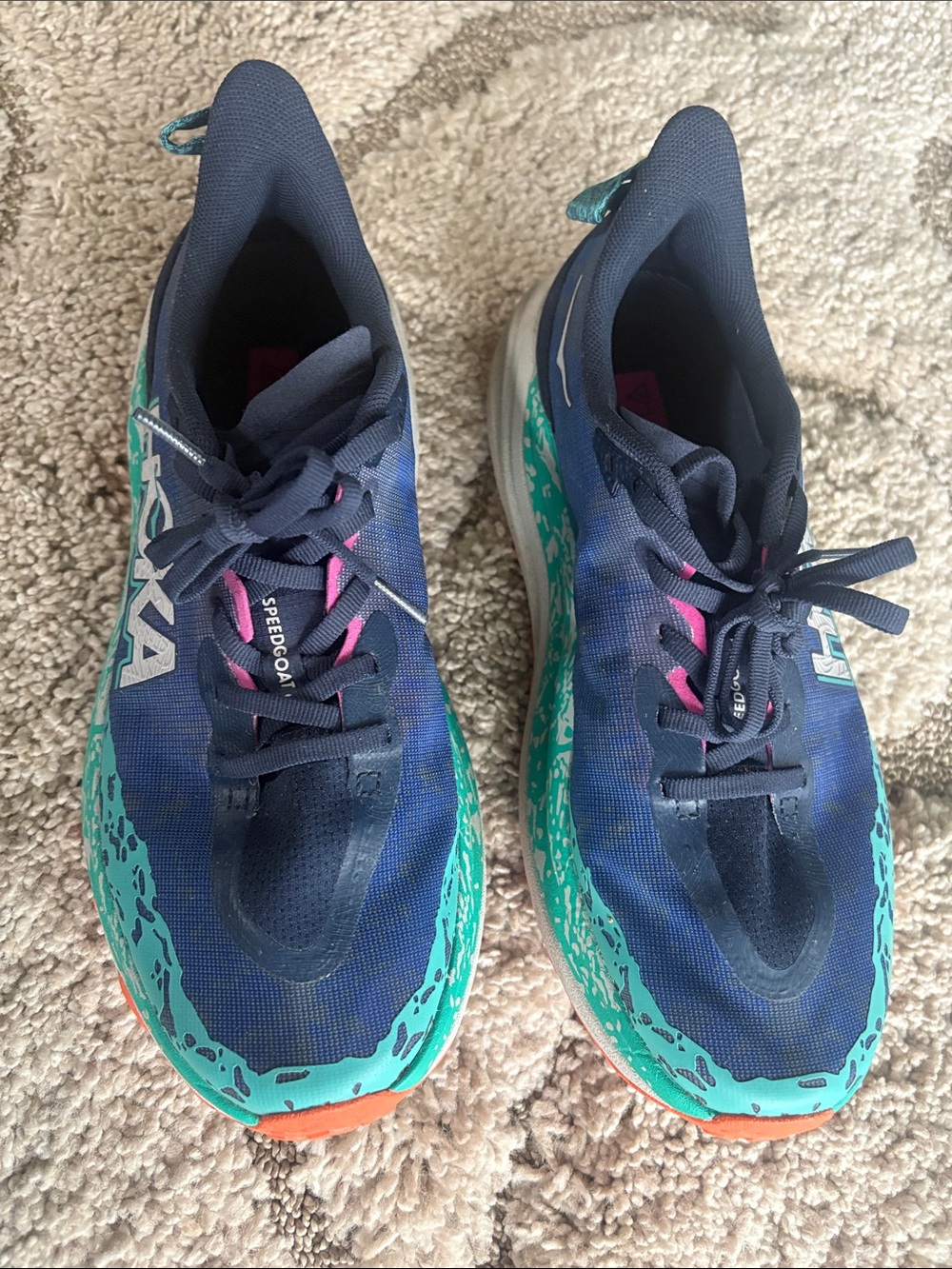 Hoka women’s speedgoat  6 size 9 wide running shoes, blue orange